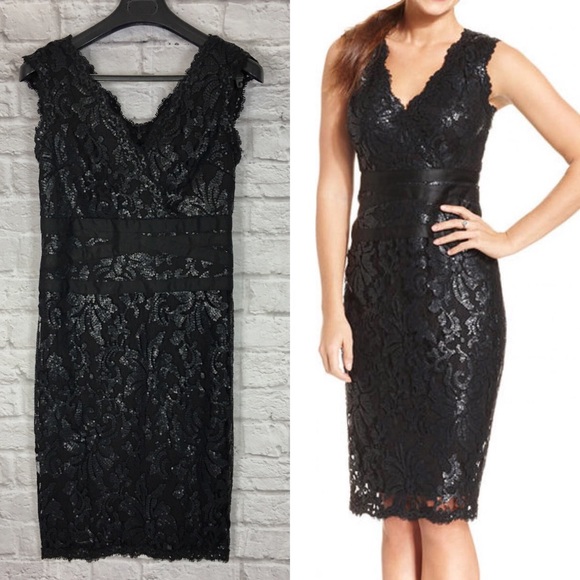Adrianna Papell Dresses & Skirts - Adrianna Papell Black Lace Sequin Sheath Dress